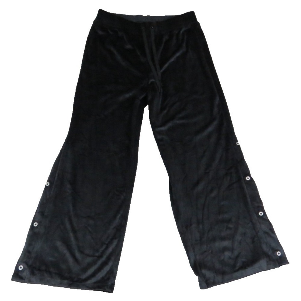 Victoria Secret Velour Lounge Yoga Comfy Pants L Black Wide Leg Snap Side Women